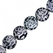 Shell bead 20mm round flat Panther print Taupe grey